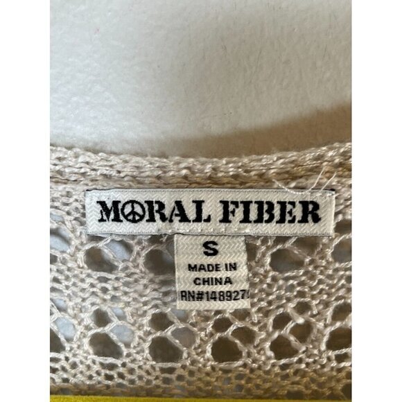 Moral Fiber Sweater Women S Tan Knit Duster Boho Western Neutral Hippie Vest 80s - Picture 3 of 10